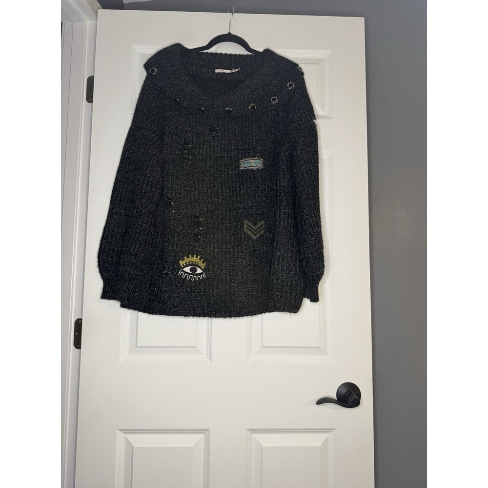 Esqualo Distressed Sweater Grommets Patches Etc Xl